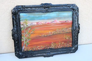 Gemälde ATEMBERAUBEND Antik HOLZ gerahmt Naive Kunst Landschaft Berge WE - Bild 1 von 11