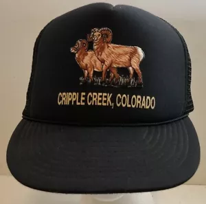Sombrero de camionero Cripple Creek Colorado malla CO espuma negro ¡BONITO! - Imagen 1 de 7