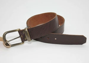 OLD NAVY Brown Stitched Leather Belt - Brass Buckle & Loop - Size S - 39'' Long - Picture 1 of 8