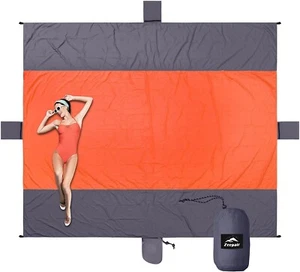 10 x 9 Ft Sand Proof Lightweight Nylon Beach Blanket 8 Pocket - GRAY - Picture 1 of 6