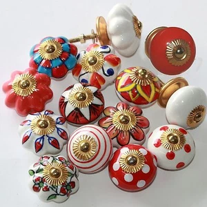 Pomo para muebles Tirador para muebles Pomos para muebles Cerámica Pomos para muebles Pomos Rojo Blanco Zw - Imagen 1 de 28