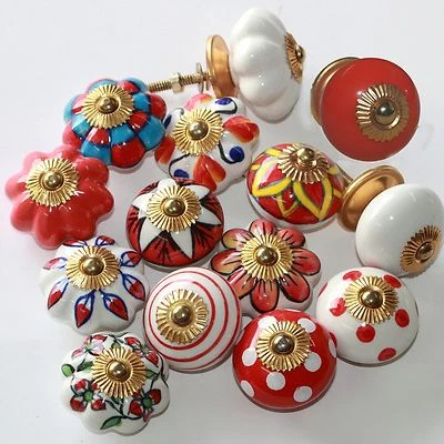 Möbelknopf Möbelgriff Möbelknöpfe Keramik Möbelknäufe Knäufe Rot Weiß zw - Bild 1 von 4