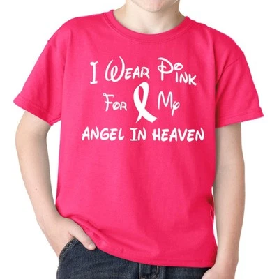 Camiseta I Wear Pink For My ANGEL IN HEAVEN Breast Cancer Awareness Walk niños Foto 1 de 4