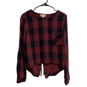 Cloth & Stone Plaid Blouse size M Long Sleeve Burgundy - Picture 1 of 10