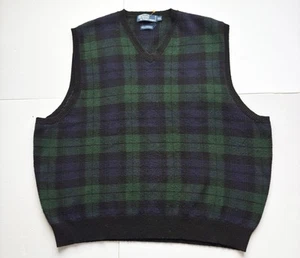 Vintage Polo Ralph Lauren Men's 2XL Tartan Plaid V Neck Vest 100% Lambs Wool - Picture 1 of 5