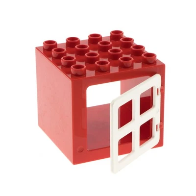 1X Lego Duplo Window 4X4X3 Red Cube Door 1X4X3 White 90265 11345 - Image 1 of 2