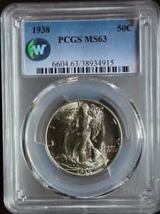 1938 Walking Liberty Half Dollar PCGS MS63 - Picture 1 of 3