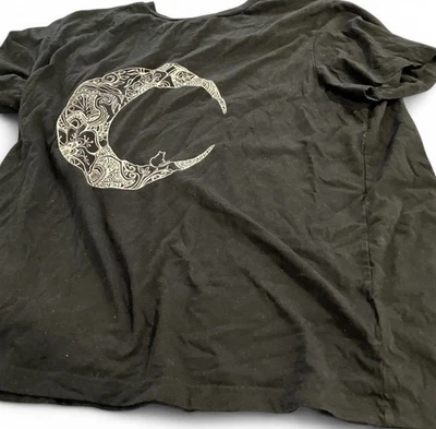 Shein Curve XL Boho Moon and Cat Whimsy Goth Tee Top Short Sleeve Black White - Image 1 of 3