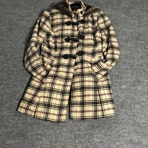 Say What Coat Girls Large Beige Plaid Toggle Hooded Faux Fur Trim Wool Blend - Picture 1 of 16