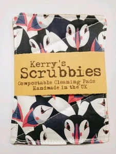 Kerry's Scrubbies: Compostable sponge/cleaning pads - Puffin Face Design - Picture 1 of 4