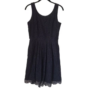 J Crew Womens Dress Size 2 Navy Blue Swirling Lace Overlay Sleeveless Fit Flare - Picture 1 of 10
