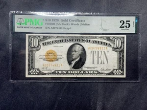 1928 $10 GOLD CERTIFICATE PMG 25 -AA Block- Unique Low Numbers—1 OF 19 - Picture 1 of 10