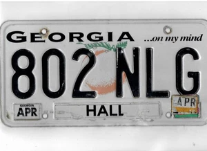 GEORGIA passenger 2016 license plate "802 NLG" ***HALL*** - Picture 1 of 1