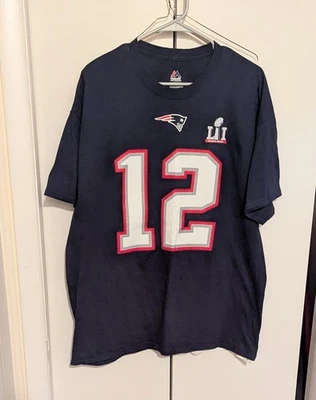 Majestic New England Patriots Tom Brady Jersey T Shirt Size XL Blue Superbowl LI - Image 1 of 4
