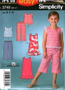 3749 Vintage Simplicity Sewing Pattern Girls Top Cropped Pants Dress UNCUT OOP - Picture 1 of 2
