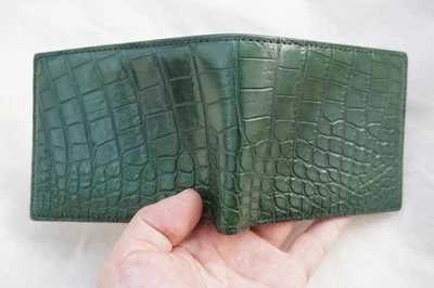 Cartera plegable de piel de vientre de cocodrilo genuino verde hecha a mano para hombre #W57 Foto 1 de 4