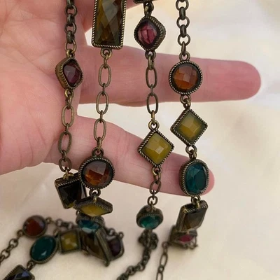 Collar Estación Cadena Avon Vintage Bronce Multicolor Joyas Facetadas 36" Foto 1 de 4