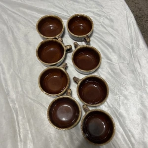 Set Of 8 Vintage Hull Pottery Brn Drip Hlaze Soup,chili Bowls Crocks Oven Proof  - Picture 1 of 15