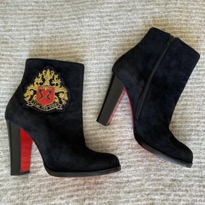 Christian Louboutin Black Suede Stacked Heel Ankle Boots EU39.5 - Picture 1 of 12