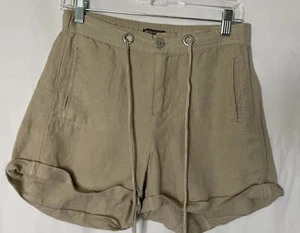 Chelsea & Theodore 3” Khaki Cuffed Draw String Linen Shorts Size S - Picture 1 of 9