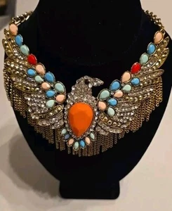 Crystal Rhinestone Phoenix Julia D&E Inspired Statement Bib Dangle Necklace Boho - Picture 1 of 11