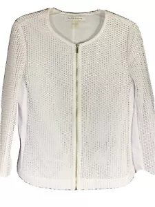 Peter Nygard white jacket womens size 10 zip front open weave long sleeve lined - Picture 1 of 5