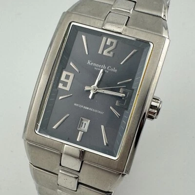 Kenneth Cole Reloj de Cuarzo KC3563 Hombre Plata Acero Curvo Rectángulo Nuevo Batería 7" Foto 1 de 4