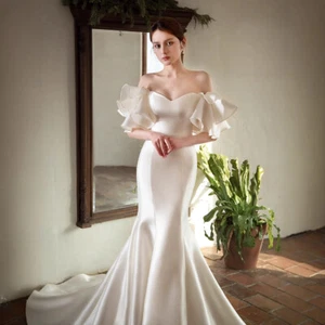 Women Bride Luxury Formal Occasion Dresses Vintage Dress Simple Romantic Dress - Picture 1 of 19
