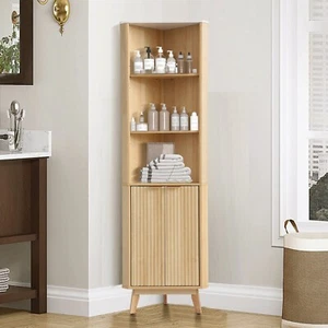 68" Tall Corner Cabinet, Fluted Storage Cabinet w/ Doors and 3 Adjustable Shelve - Picture 1 of 9