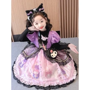 Cartoon Kuromi Lolita Purple Dress Knitting Sweater Princess Skirt Kid Girl Gift - Picture 1 of 18