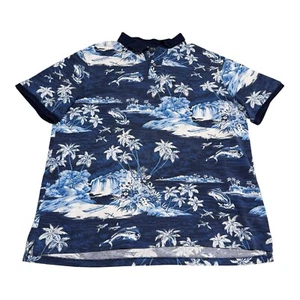Ralph Lauren Polo Shirt Mens 2XL XXL All Over Print Waterfall Fish Blue Palm AOP - Picture 1 of 5