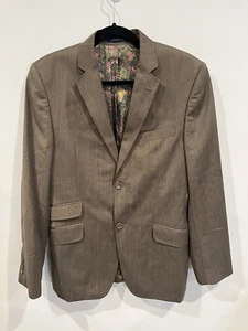 TED BAKER LONDON MENS BLAZER TIGHT LINES BROWN JACKET PLAID 2 BUTTON 38 R - Picture 1 of 13