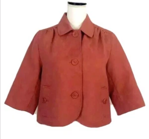 Laura Ashley Cropped Blazer Jacket Floral Jacquard Damask 3/4 Sleeve Sz M Petite - Picture 1 of 12