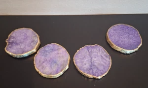 Posavasos de piedra púrpura con borde chapado en oro - Juego de 4 - Imagen 1 de 5