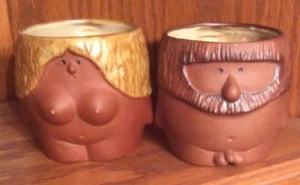 Vintage Pair Adam And Eve Cups/Mugs Anatomically Correct Blue MIJ Label VGUC MCM - Picture 1 of 12