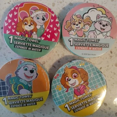 Juego de 4 toallas mágicas Nickelodeon Paw Patrol Skye y Everest raras difíciles de encontrar Foto 1 de 4