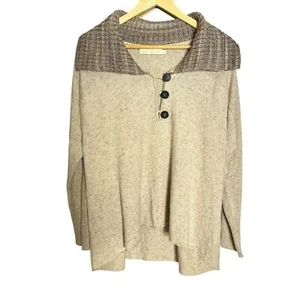 Cris Barros Tan Long Sleeve Baggy Peter Pan Collar Three Button Pull Over sz P/S - Picture 1 of 7