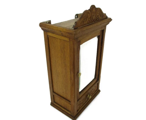Kitchen Apothecary Bathroom Cabinet Beveled Glass Mirror Hand Carved Oak Flowers Cover