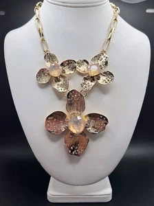 GRAZIANO Signed Flower Motif Gold Tone Necklace Crystals Lucite Faux Opals 20in. - Picture 1 of 6