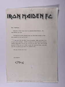 Iron Maiden Lüfter Club Brief Bruce Dickinson Steve Harris Circa 1990s - Foto 1 di 12