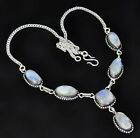 Natural Blue Fire Rainbow Moonstone 925 Sterling Silver Plated Necklace