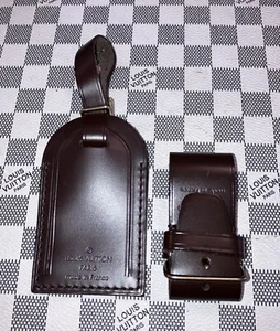 LOUIS VUITTON Large Brown Name Tag & Poignet Leather & Gold Hardware set . - Picture 1 of 15