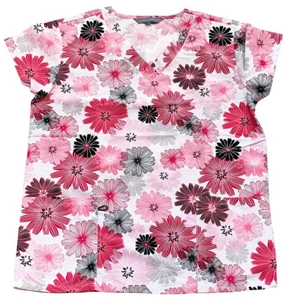 Womens microfiber ultra medical scrub Red gray black sketch flowers L - Picture 1 of 2