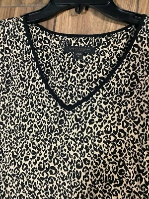 Donna Karan Sleep Gown Size M Modal Knit Short Sleeve in Tan Black Animal Print - Image 1 of 4