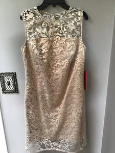 CARMEN MARC VALVO INFUSION Modele 661205 Gold Foiled Lace Party Dress Sz 10 NWT - Picture 1 of 12