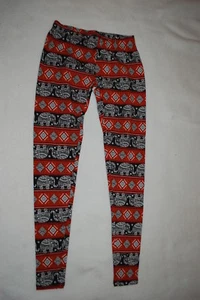 Jr Womens Leggings ELEPHANTS & TRIBAL PRINT STRIPES Rust Black Gold SIZE XS / 1 - Picture 1 of 1