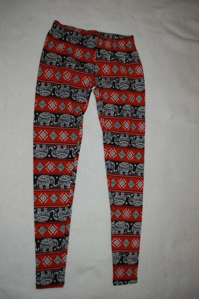 Jr Womens Leggings ELEPHANTS & TRIBAL PRINT STRIPES Rust Black Gold SIZE XS / 1 - Image 1 of 1