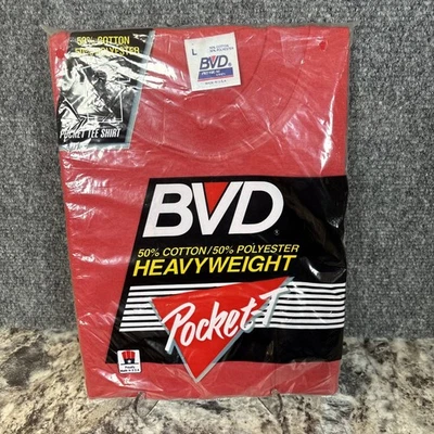 Новый ~ новый из старых запасов ~ BVD тяжелый карман футболка красный 100% предварительно укороченный хлопок L ~ красный - Изображение 1 из 4