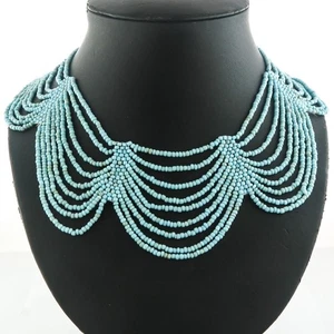 Elegant Cascading Turquoise Seed Beads Beaded Necklace - Picture 1 of 4