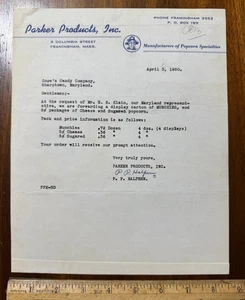 Vtg 1950 letterhead Parker Products Popcorn Munchies Framingham MA - Picture 1 of 1